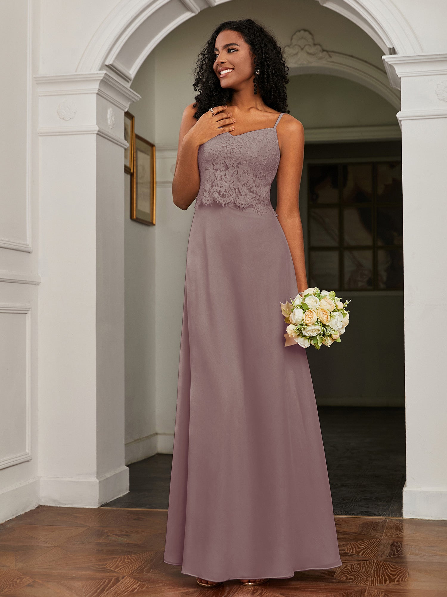 Sweetheart Spaghetti Straps Chiffon A-Line Dress Dusk